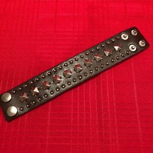 Brown Leather Studded Strap Bracelet